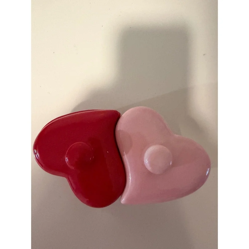 Sheffield Home Ceramic Heart Lidded Ramekin Set Red Pink Valentine Trinket Dish