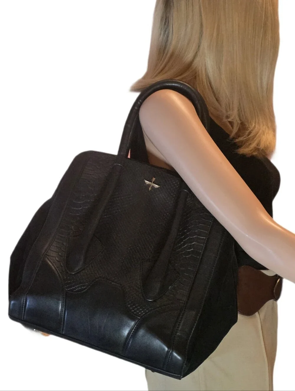 Pour La Victoire Black Leather & Nubuck Butler Large Tote Bag