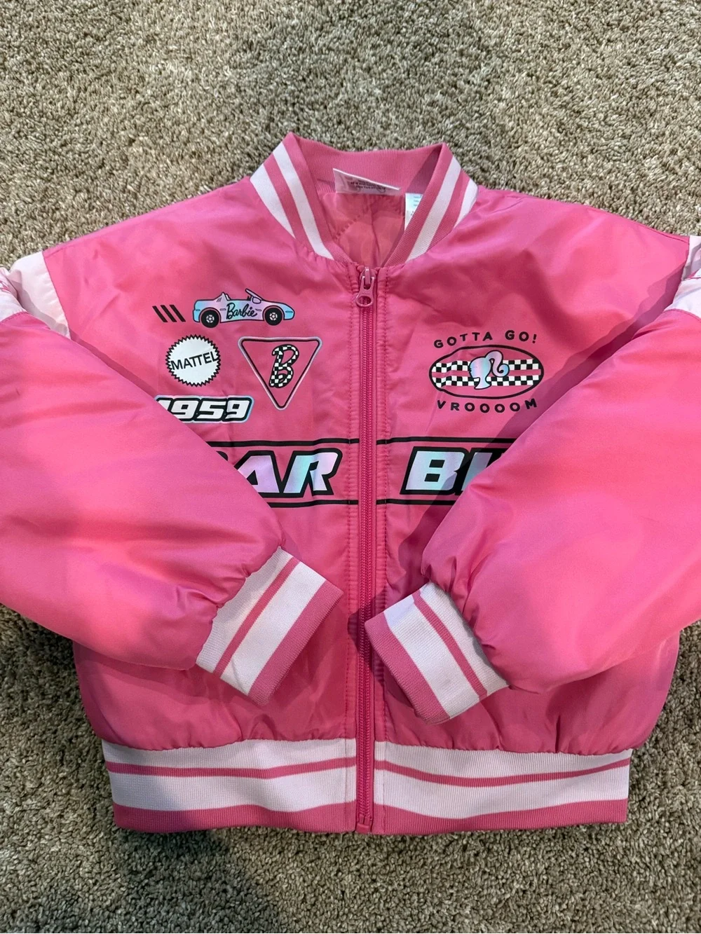 Girls Barbie Pink Racing Bomber Jacket 6