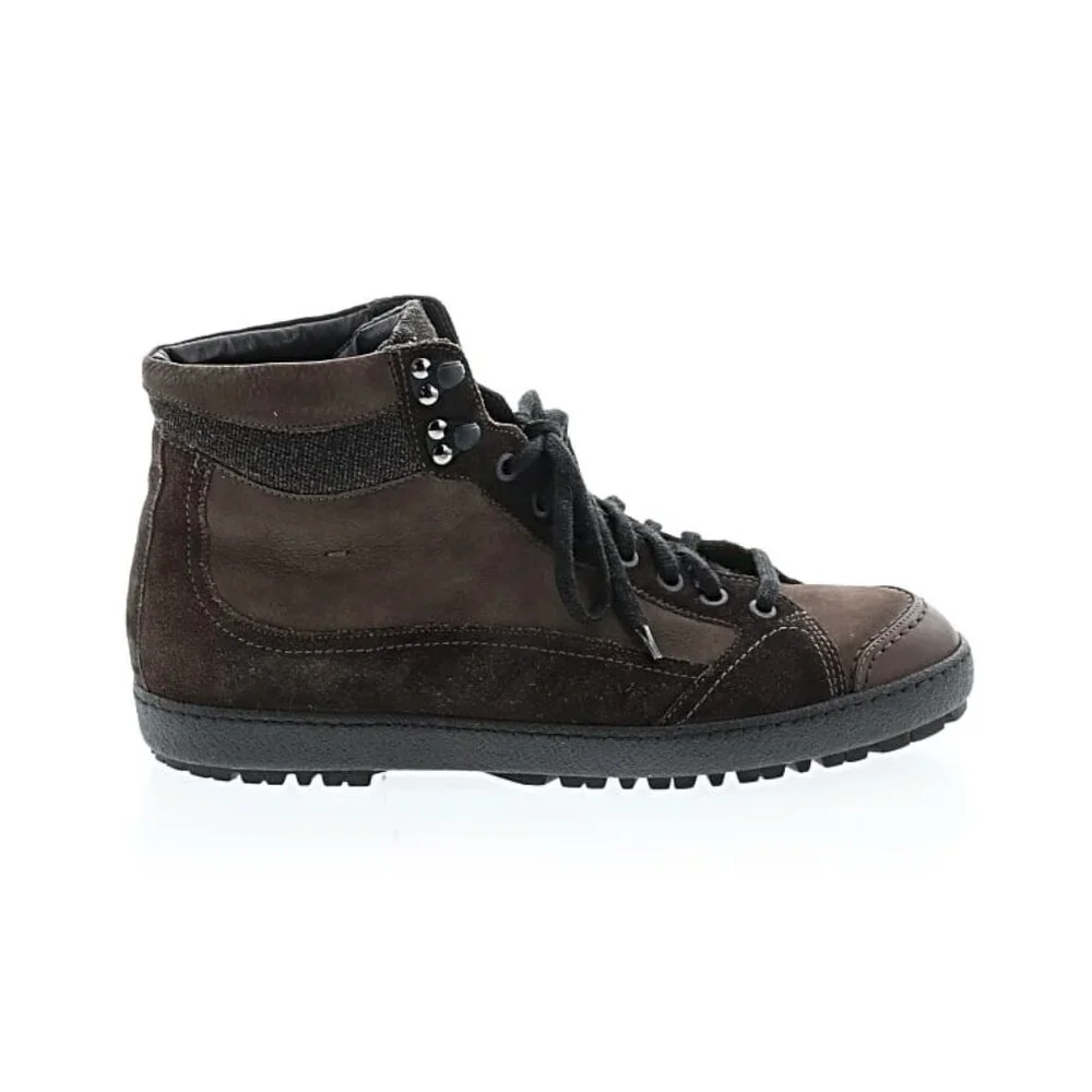 Santoni High Top Lace Up Ankle Suede Leather Tie Dark Sneakers Boots Shoes 10D