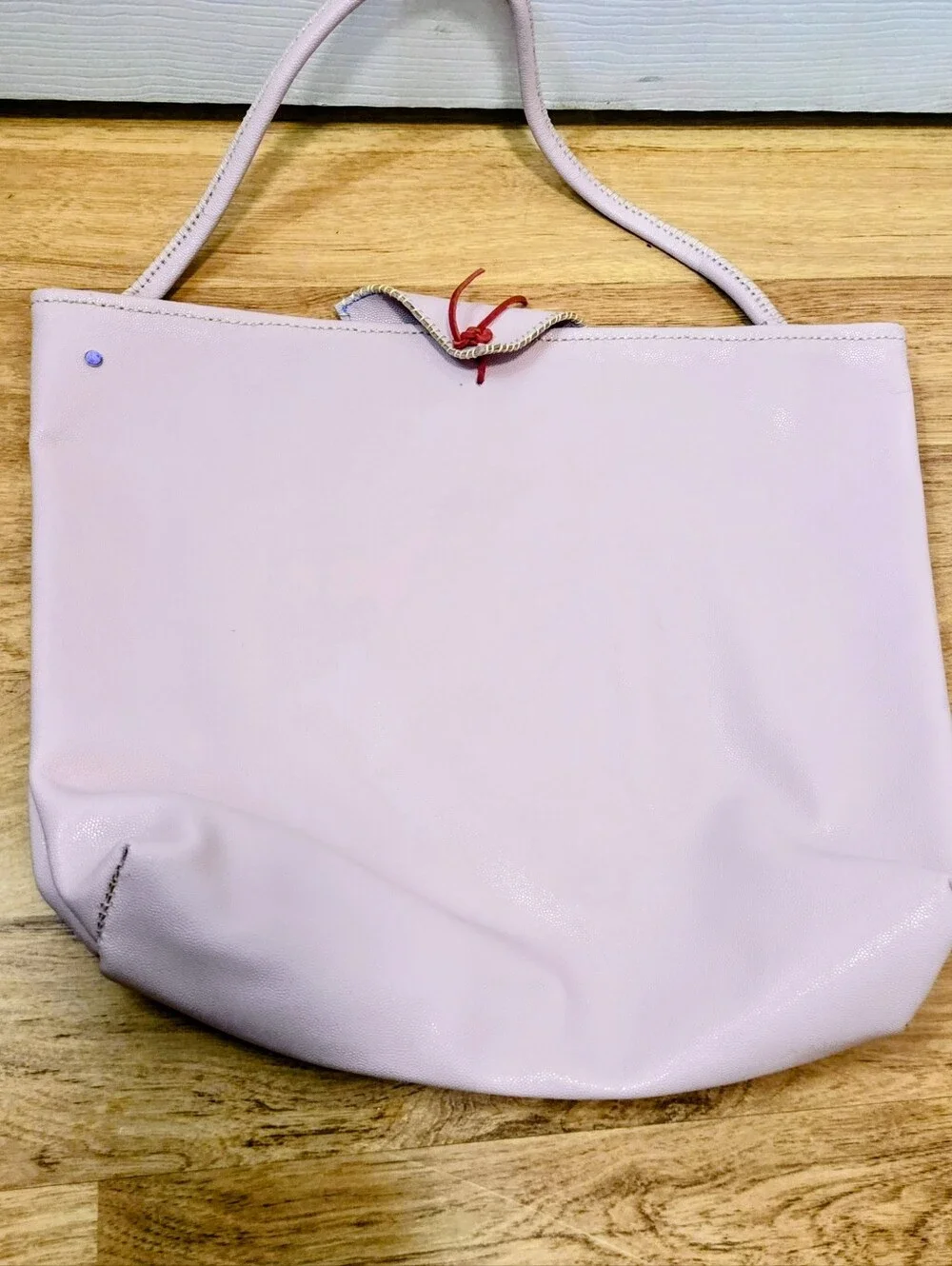 Pink Leather Slouchy Hobo Tote Bag Whipstitch Triangular Flap Boho Shoulder Bag