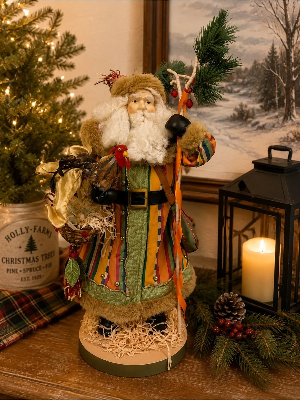 Vintage 1990s Neiman Marcus 24 Inch Santa Figure Chicken Basket Eggs Christmas