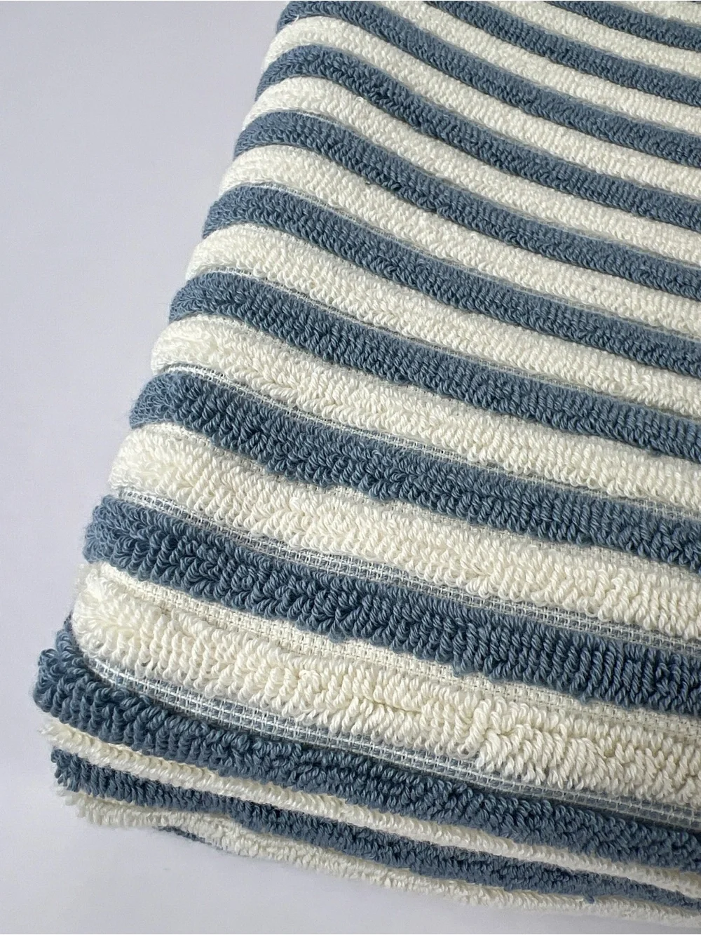 Rachel Zoe Navy and White Stripe Cotton Bath Towels with Fringe