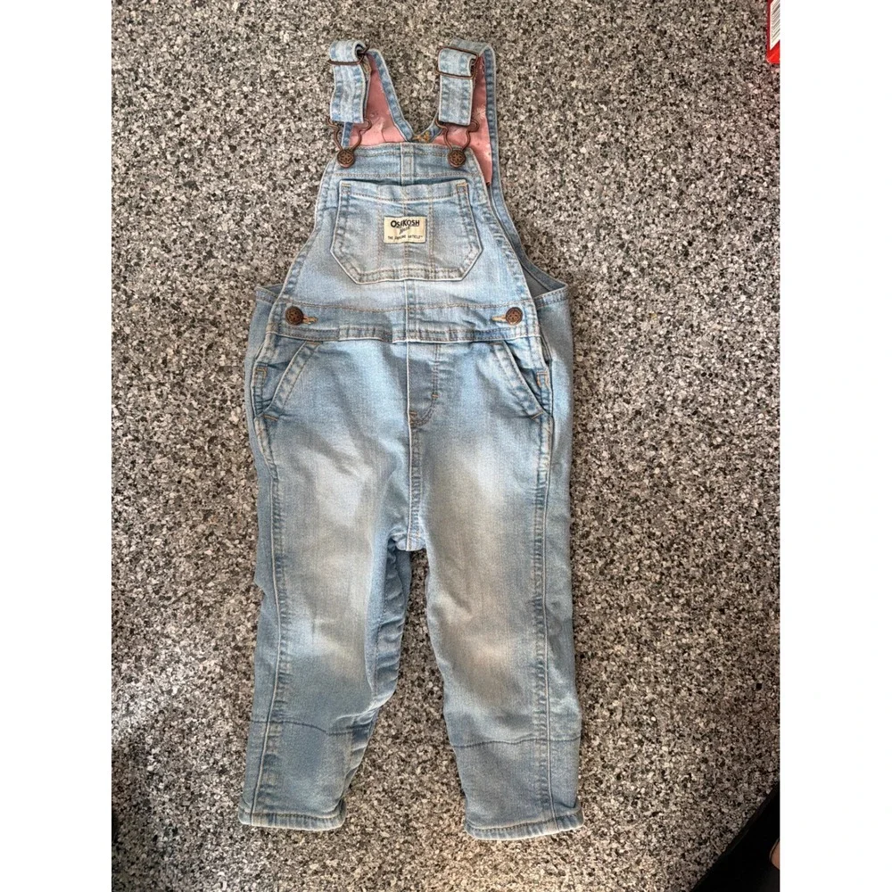 OshKosh Bgosh Baby Girls Denim Overalls Light Wash Floral Trim 18M OSH89379-SSI