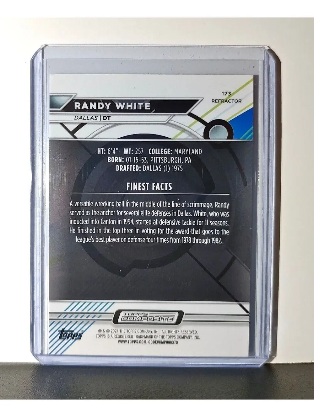 Randy White 2023 Topps Finest Refractor NFL #173 Card Dallas Cowboys