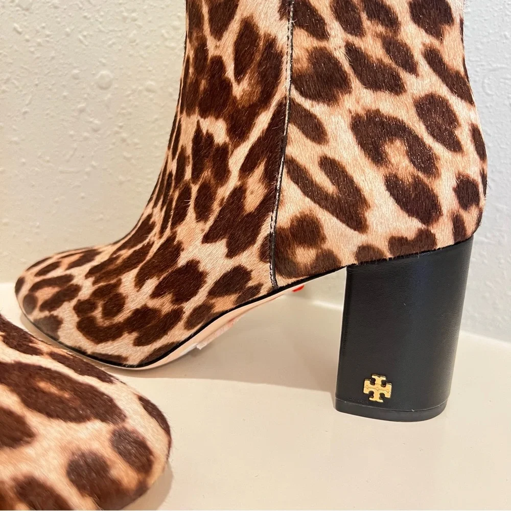 Tory Burch Brooke Leopard Print  Calfhair Women’s  Booties Size 6.5 NIB