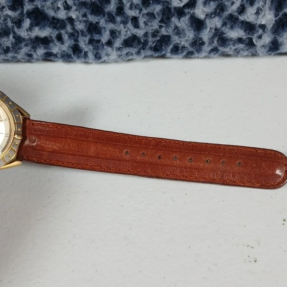 Gitane Quartz Watch Mens Brown Gold Two Tone Dress Casual 1990s Vintage