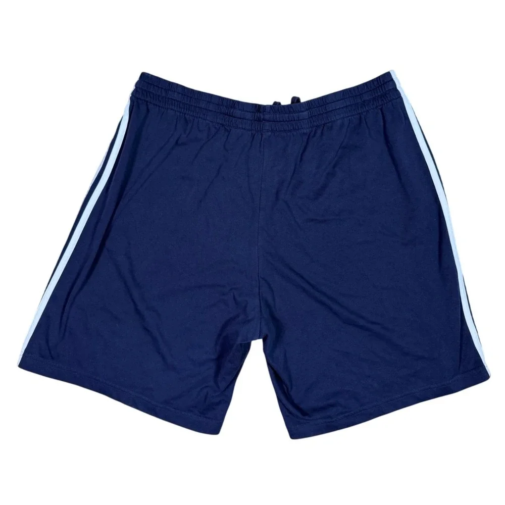 Adidas Athletic Shorts Mens 2XL Navy Blue 3-Stripe Drawstring Jersey Gym Sport