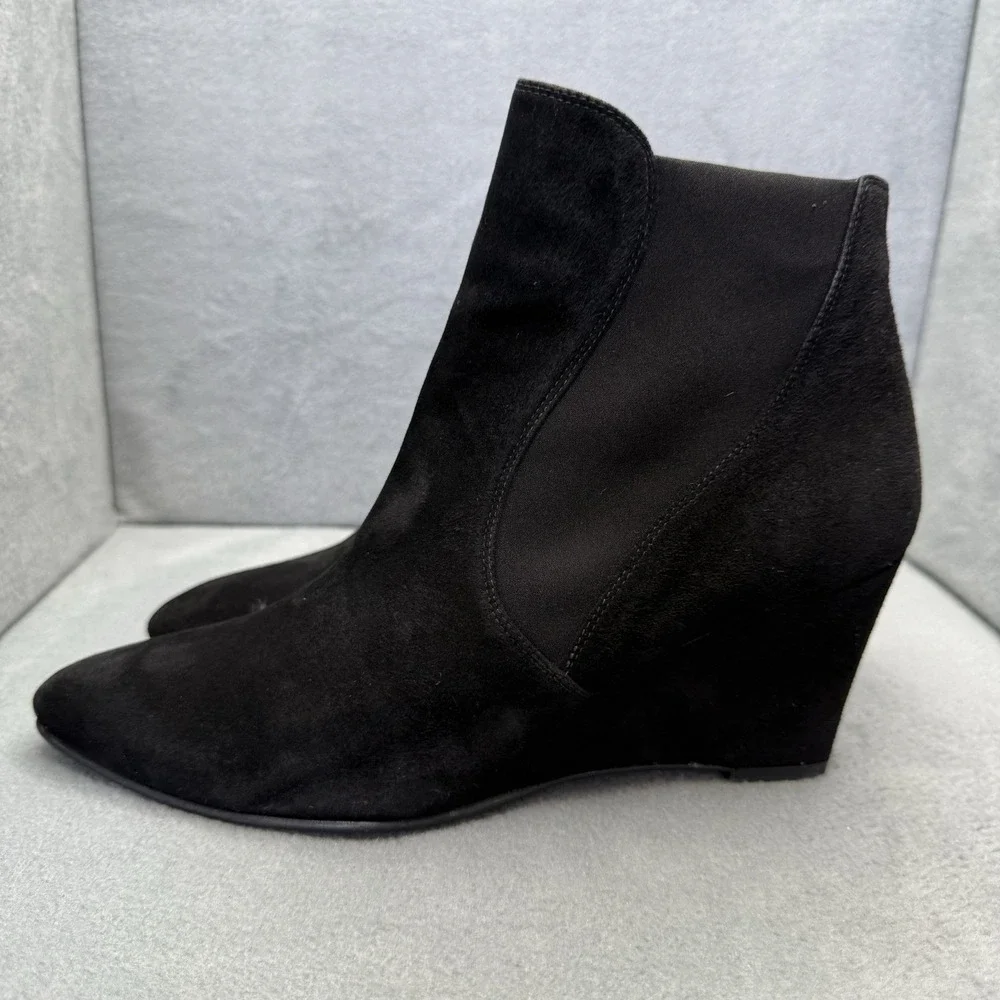 Stuart Weitzman Women's 9 Black Suede Stretch Wedge Ankle Booties Spain
