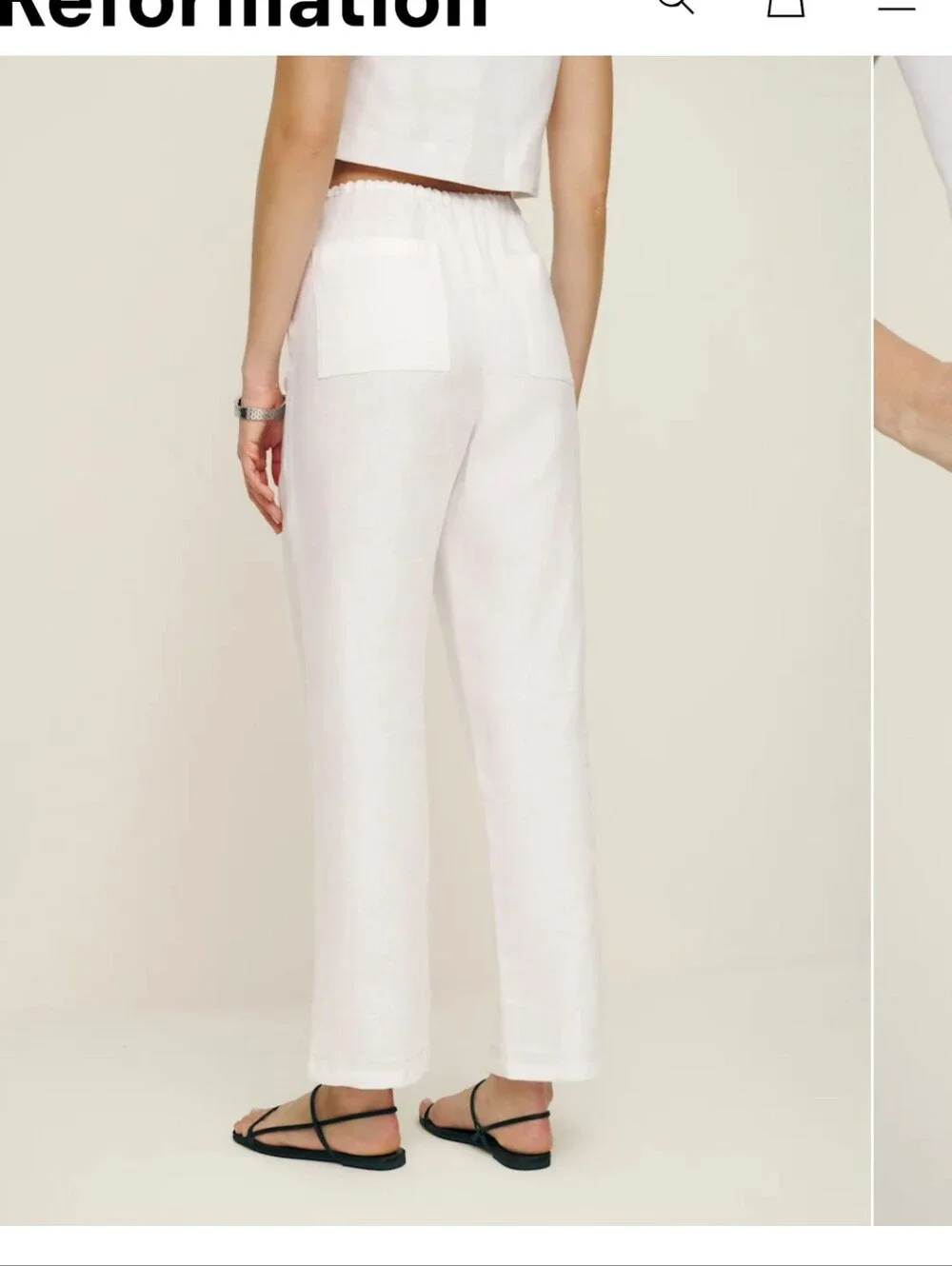 Reformation Remi Cropped Linen Pant Ivory - Size M