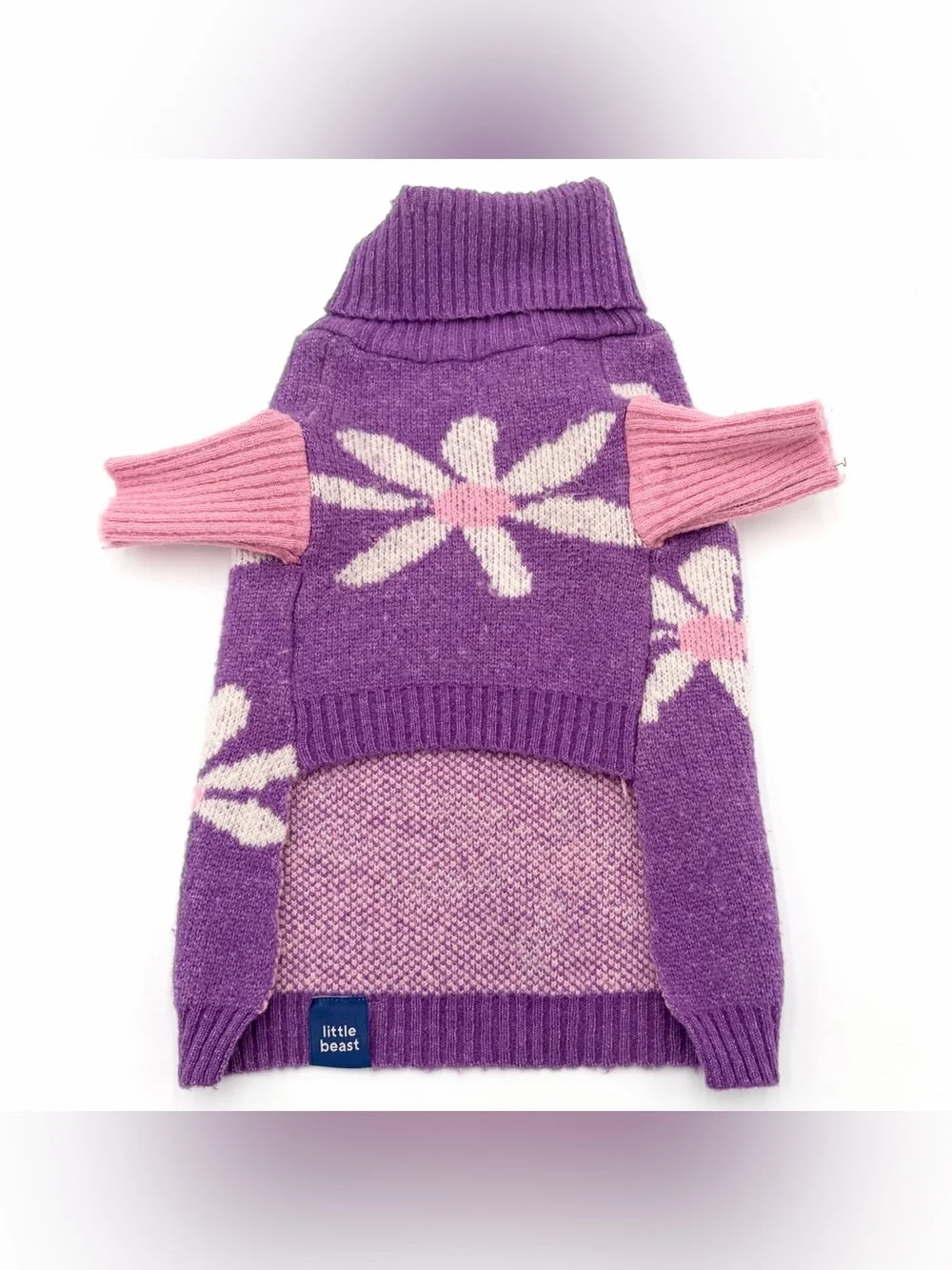 Little Beast Mom’s Favorite Dog Sweater Purple & Pink with White Daisies Size S