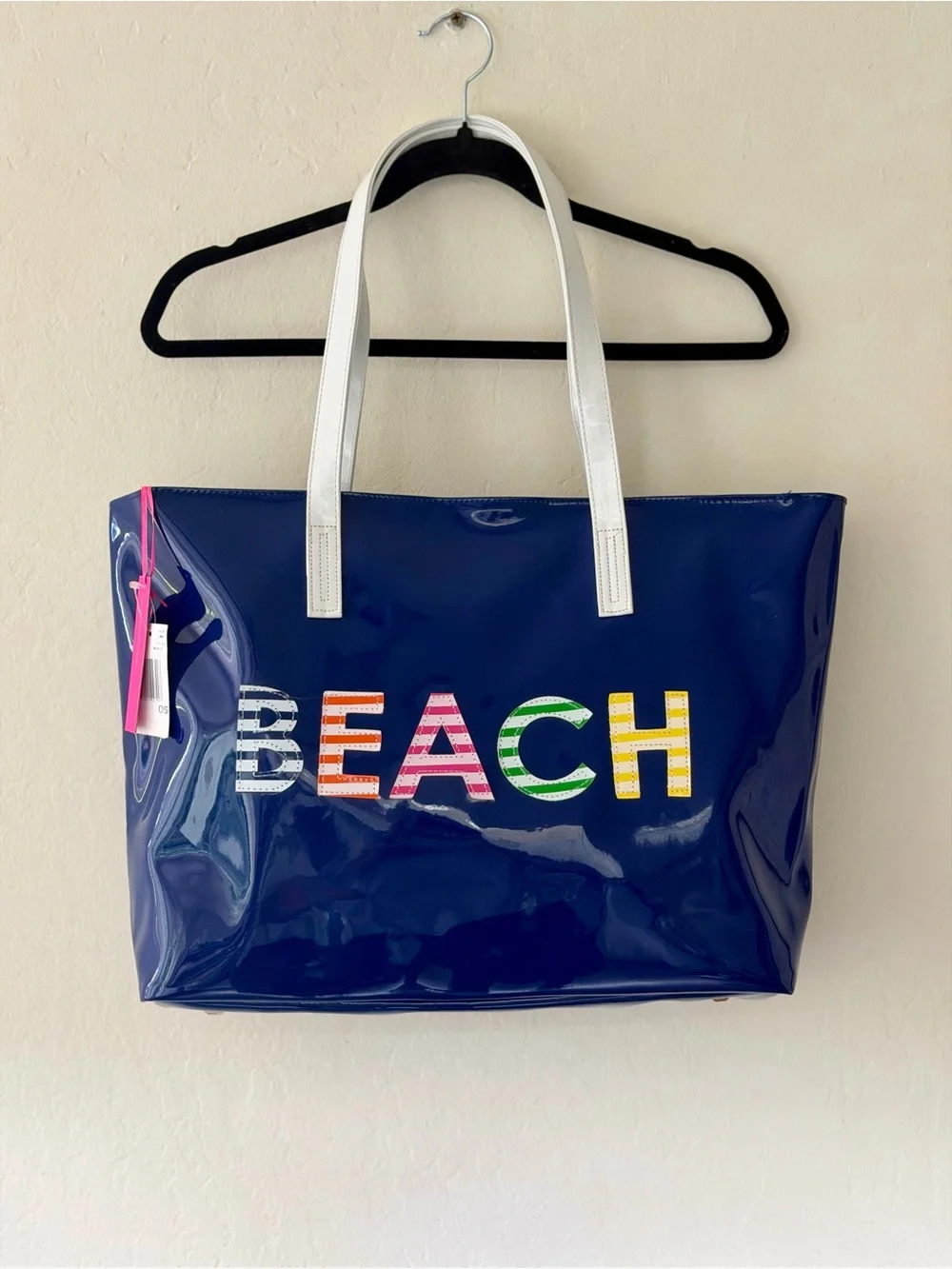 NWT Macbeth Collection By Margaret Josephs Navy Blue Patent BEACH Tote Bag