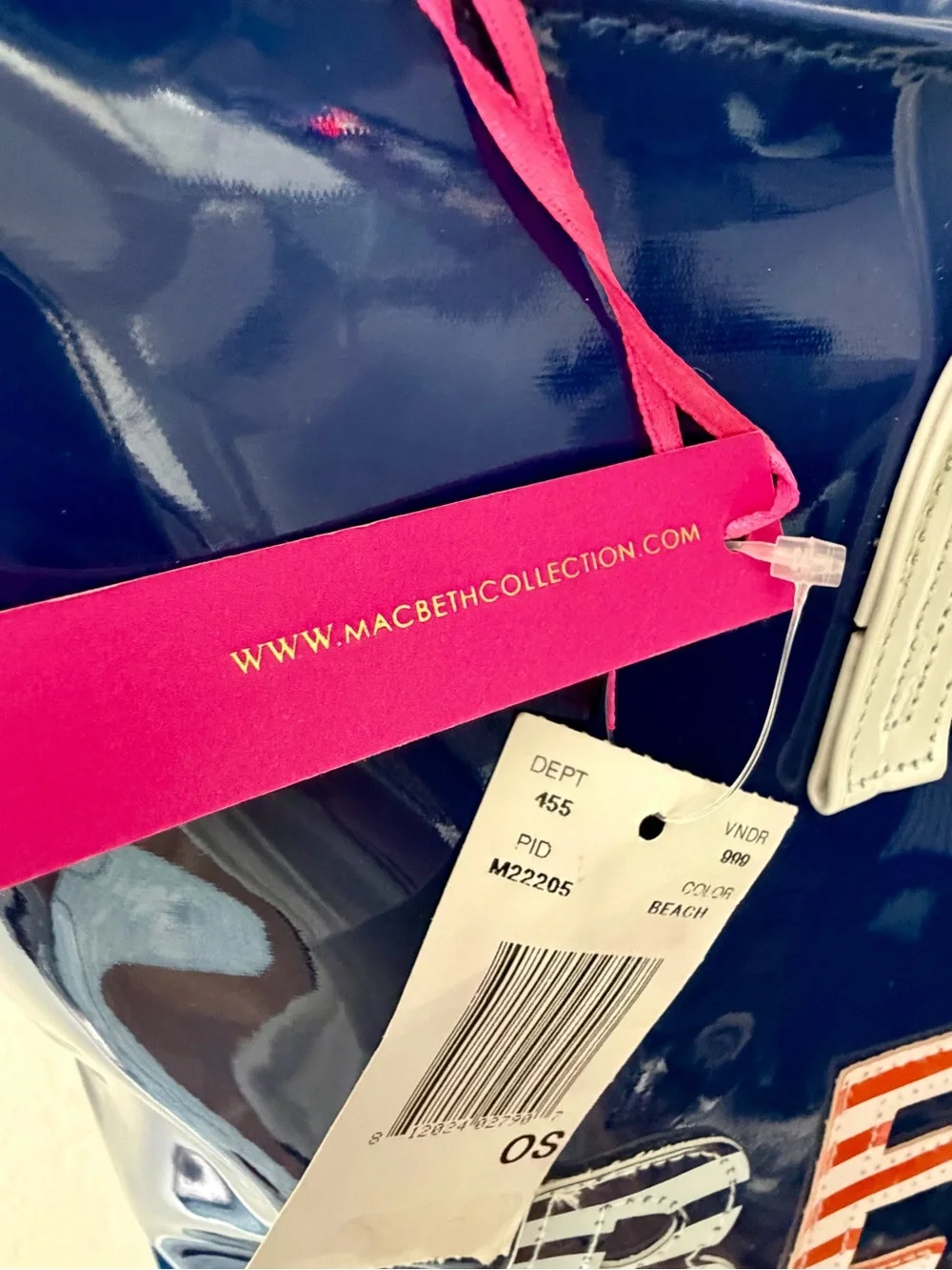 NWT Macbeth Collection By Margaret Josephs Navy Blue Patent BEACH Tote Bag