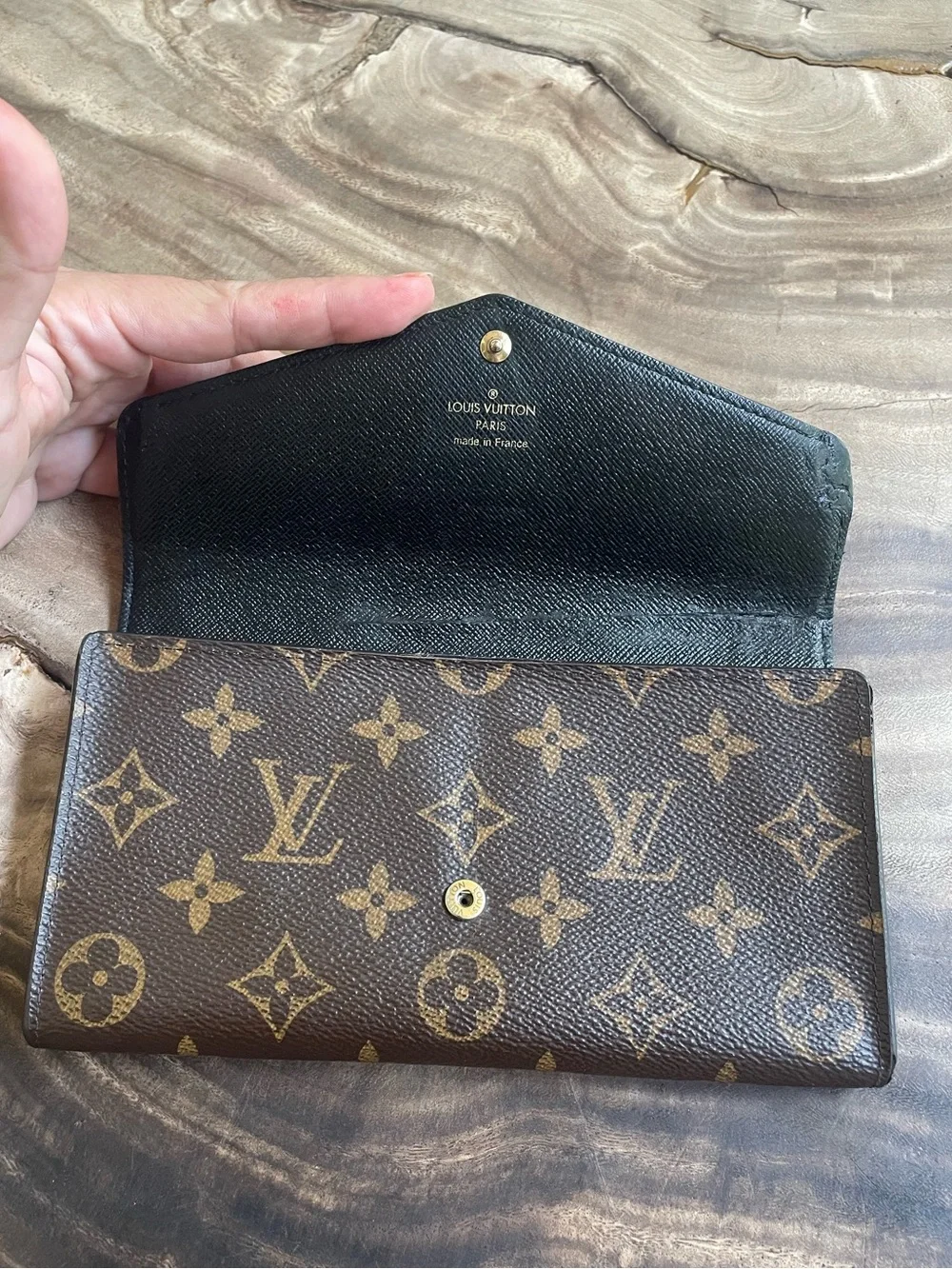 Louis Vuitton reverse monogram Sarah wallet custom patch repair