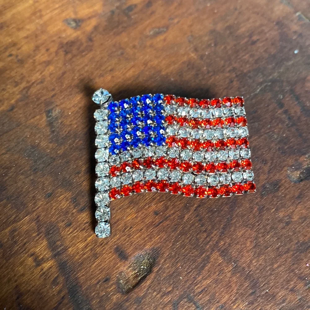 Rhinestone American Flag Pin Brooch