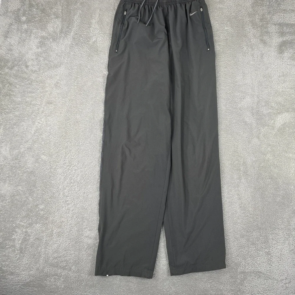 Nike Track Pants Mens Medium Gray Y2K Nike Fit Dry Zip Ankle Windbreaker Joggers
