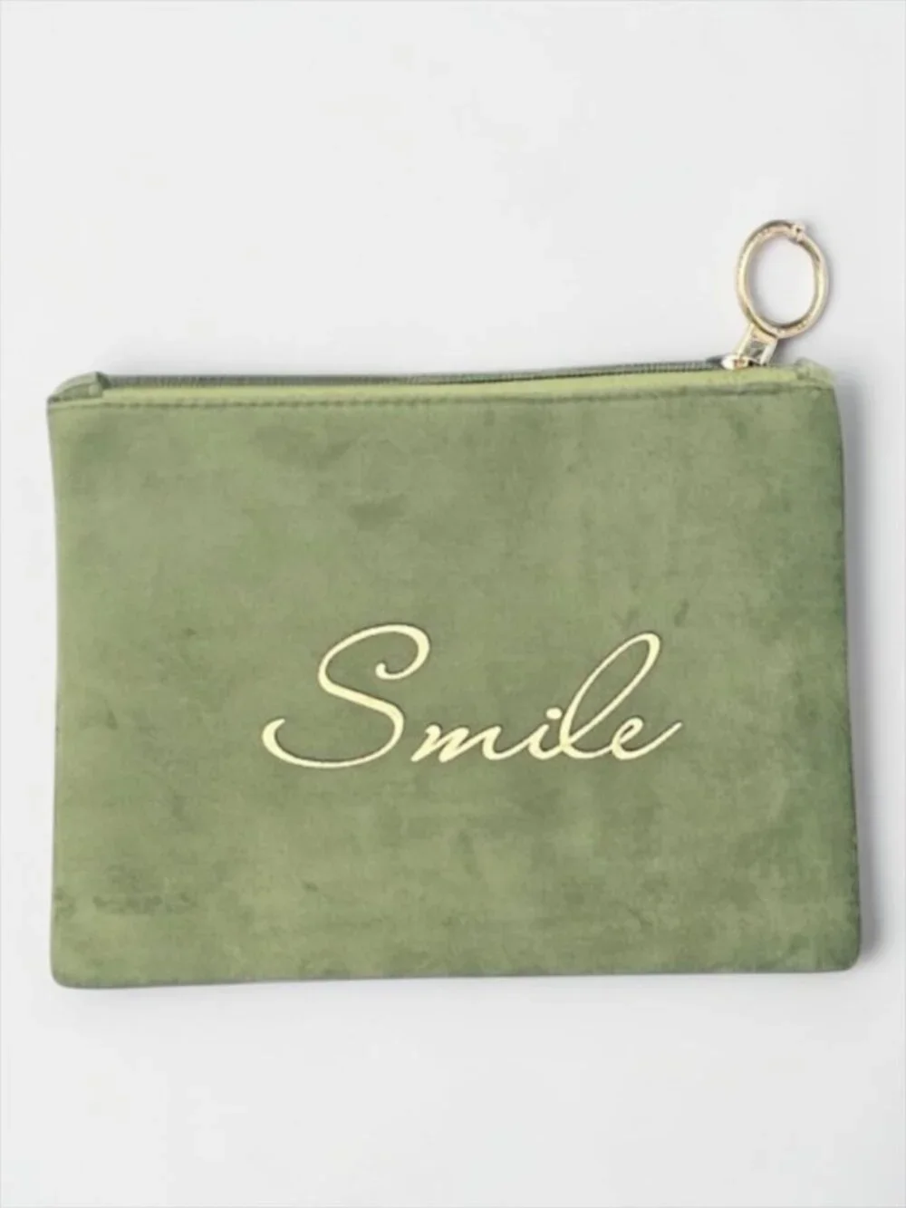 Anthropologie Green Velvet Smile Pouch Wristlet Clutch Bag NWOT