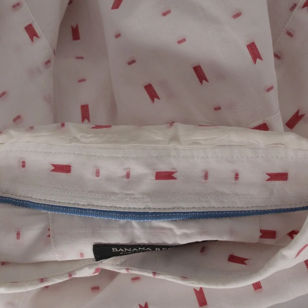 Banana Republic Mens White Red Geometric Button Up‎ Shirt Casual Long Sleeve XL