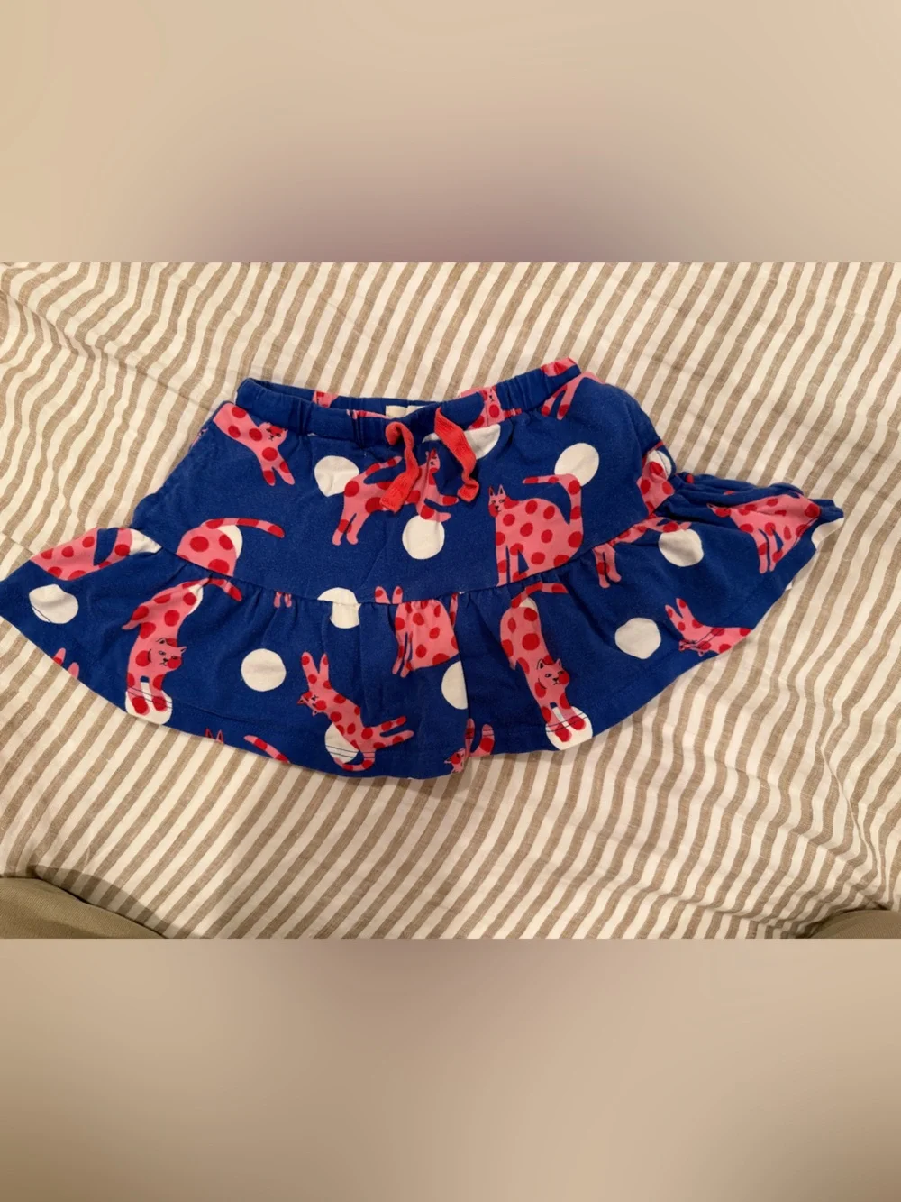 Mini Boden Blue Skirt with Pink Cat Print
