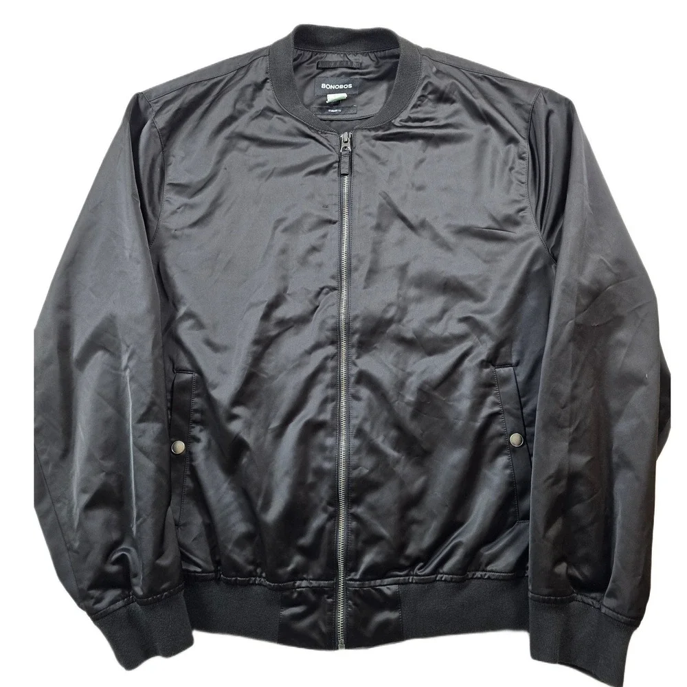 Bonobos Satin Bomber Jacket Mens 2XL Black Standard Fit Full Zip