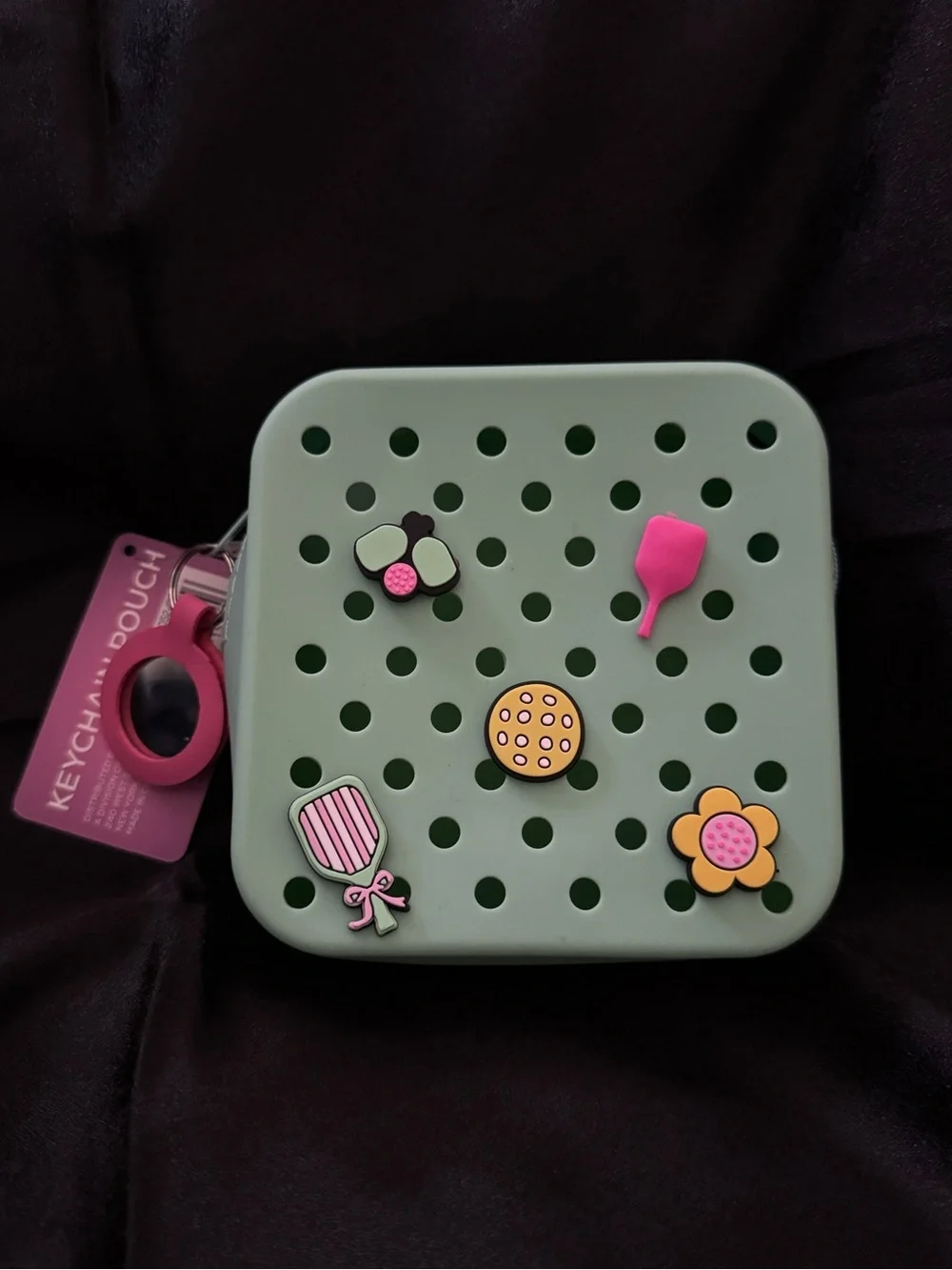 Mint Green Silicone Keychain Pouch with Cute Charm Pins