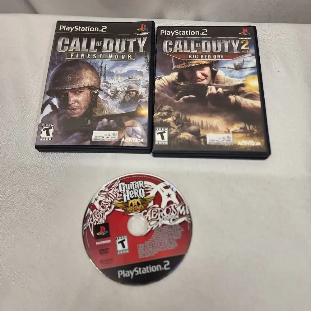 Sony Playstation 2 Lot 3 Games Untested Call of Duty Guitar Hero Aerosmith
