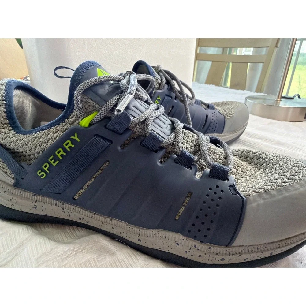 Sperry Men's Gray Blue Knit Lace Up Athletic Sneakers Size 8 STS18841