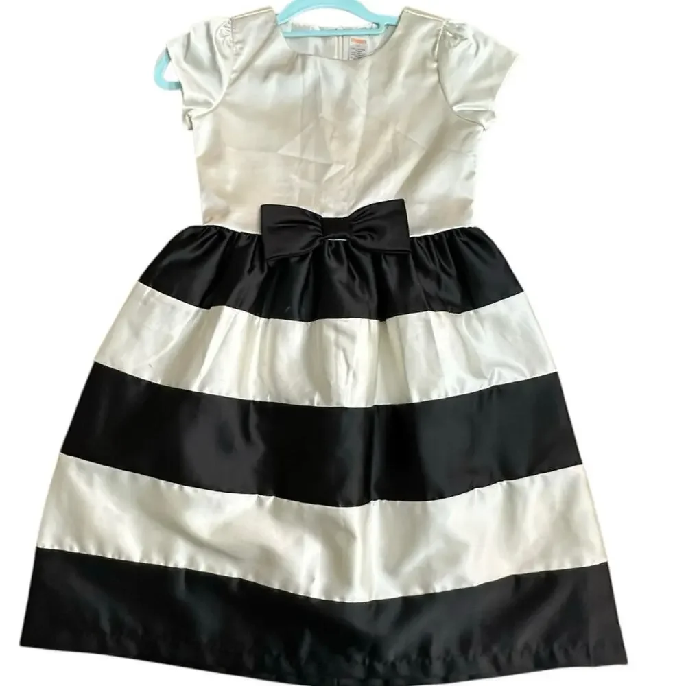 Gymboree Black & Ivory Striped Print Tiered Christmas Holiday Dress Size 10