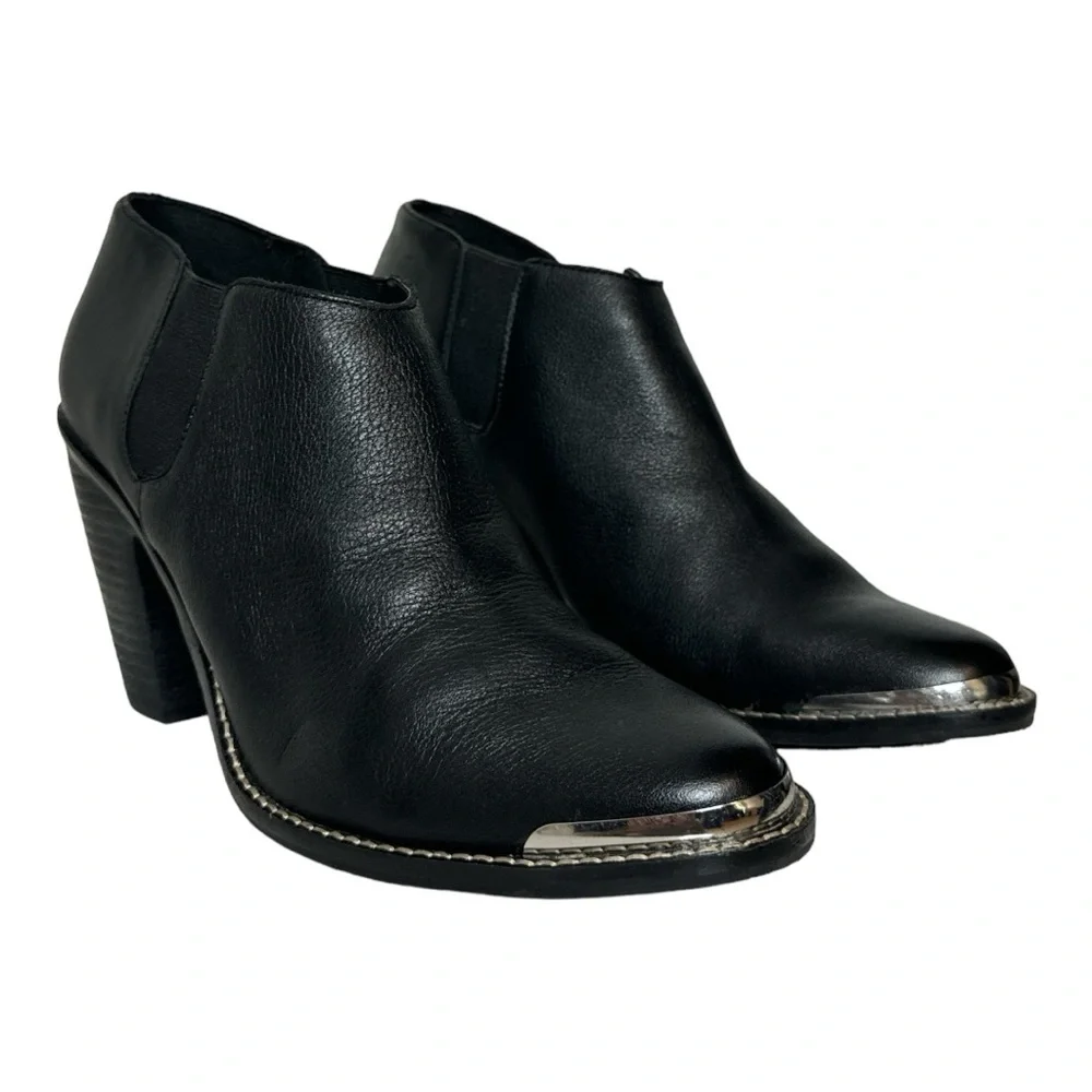 DOLCE VITA CARLIN BLACK LEATHER METAL TOE WESTERN CHELSEA ANKLE BOOTS SIZE 10