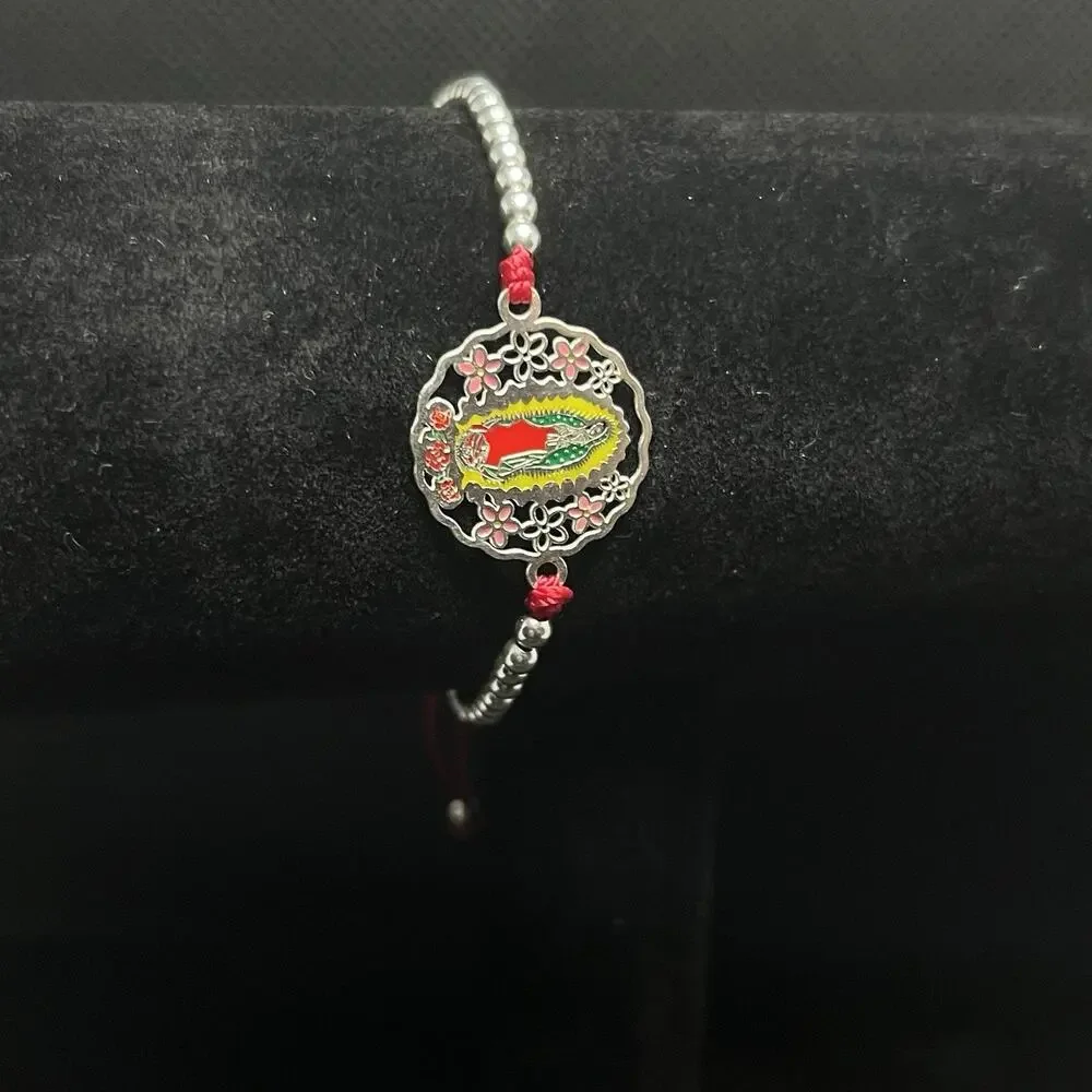 Esclava Ajustable De Plata Con Dije De La Virgencita,925 Silver Bracelet