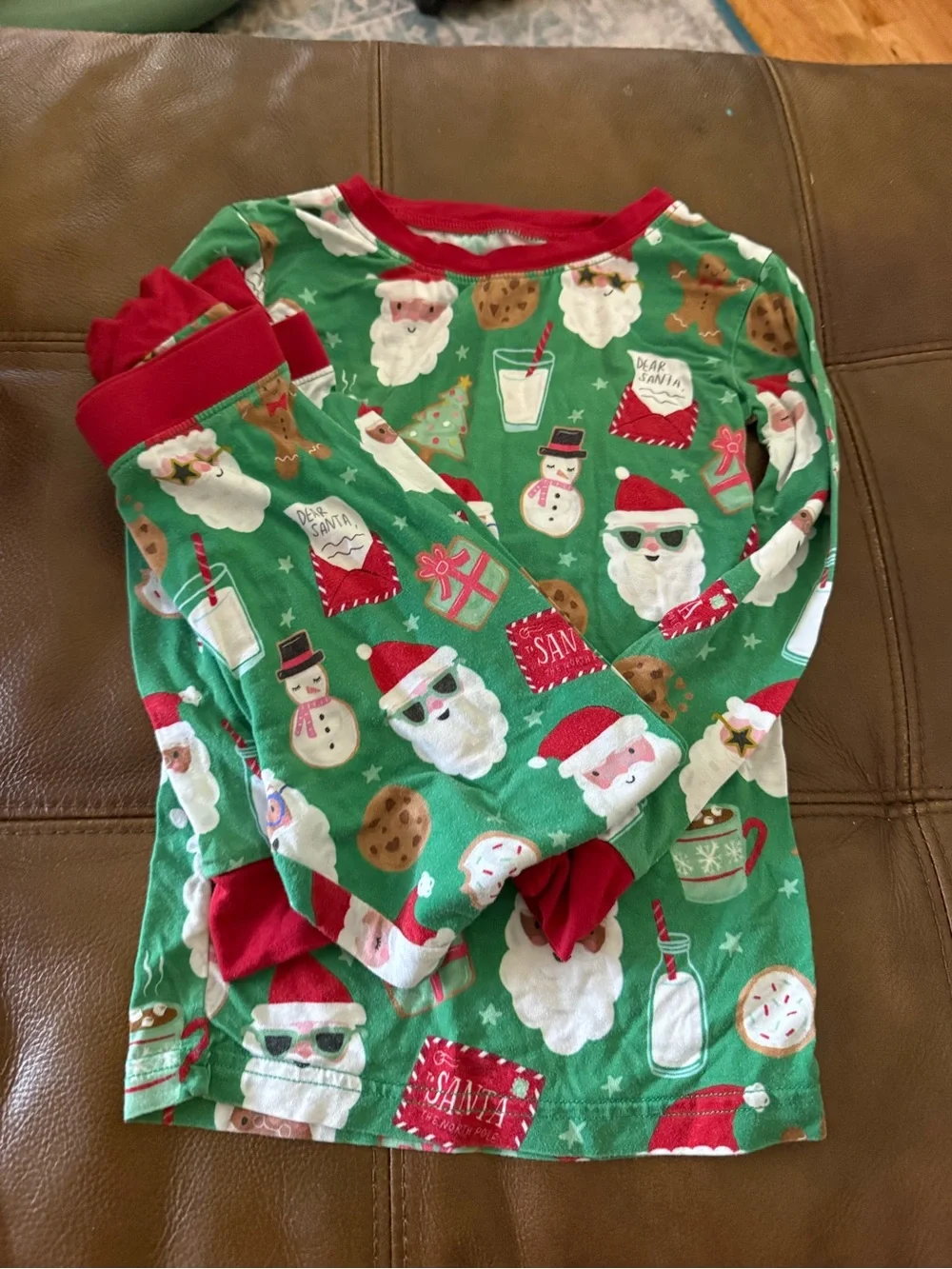 Little Sleepies Green Santa & Snowman Holiday Pajama Set with Red Trim