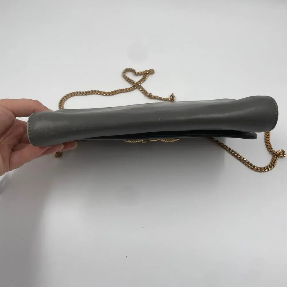 Celine Vintage Gray Leather Crossbody Bag Purse WOC Wallet on Chain Mini Clutch
