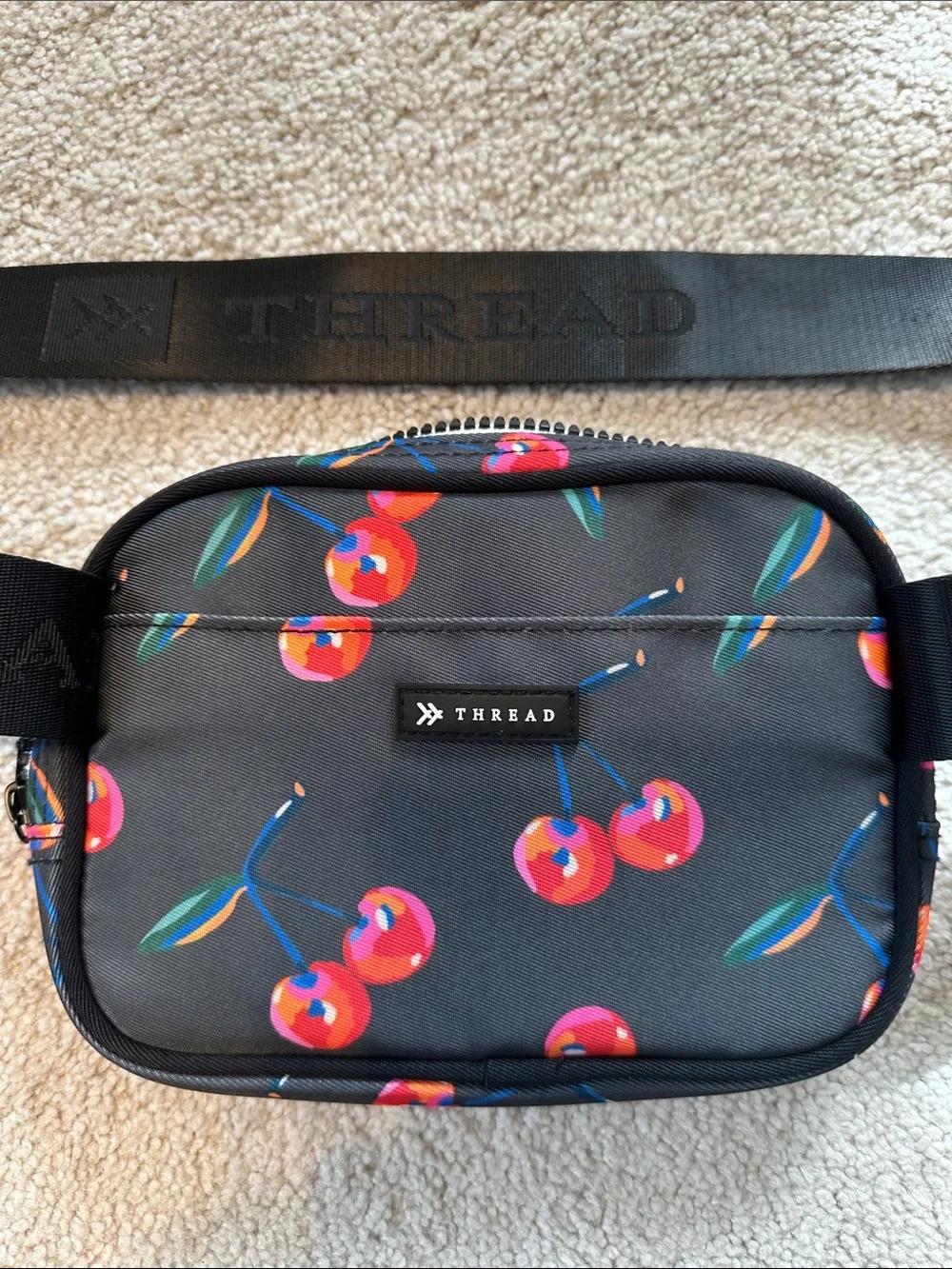 The Thread Black Cherry Print Crossbody Belt Bag