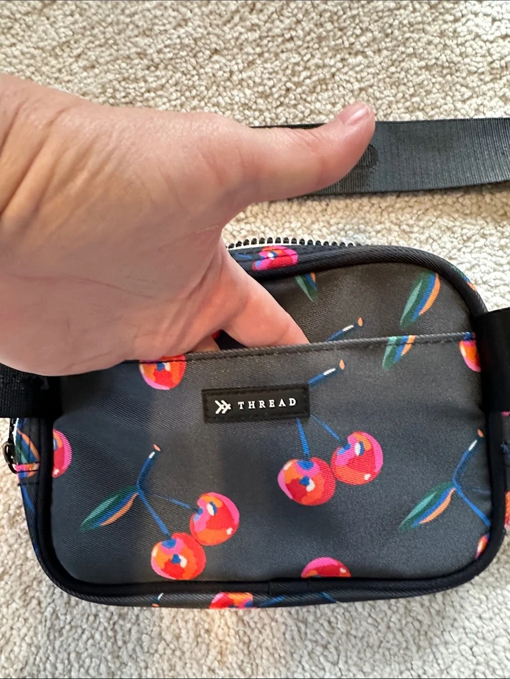 The Thread Black Cherry Print Crossbody Belt Bag