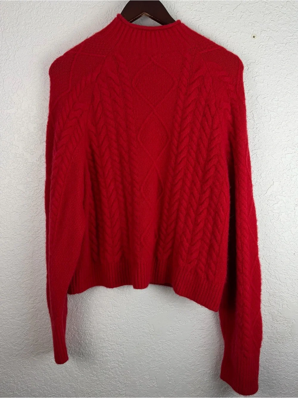 J. Crew | Red Cable Knit Mock Neck Alpaca Wool Blend Sweater