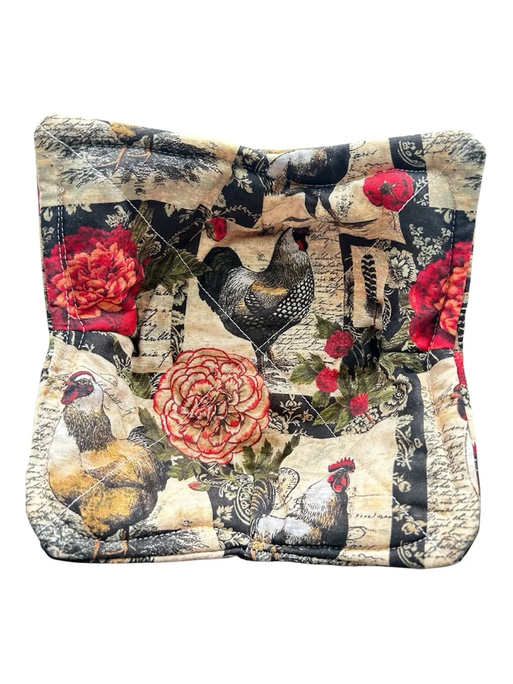 Hand Crafted Farmhouse Chickens Microwave Bowl Cozy 100% Cotton