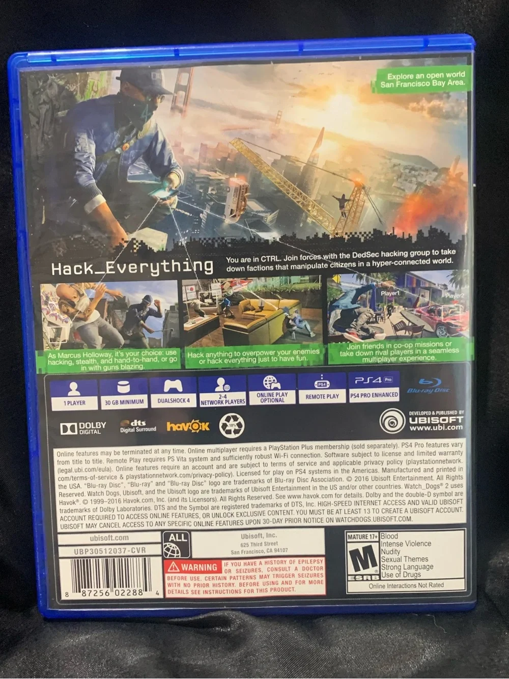 WATCH DOGS 2 PS4 Video Game Rated M EUC