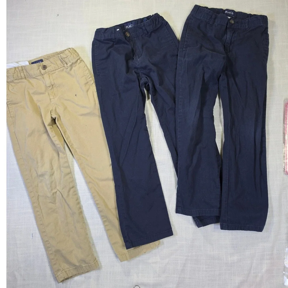 The Childrens Place Boys Chino Pants Lot of 3 Navy Khaki Size 7 School Uniform