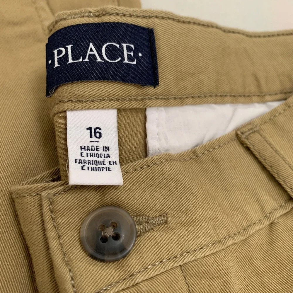 2-Pack The Children's Place Chino Pants BIG BOY Uniform 16 Tan Khaki Adjustable
