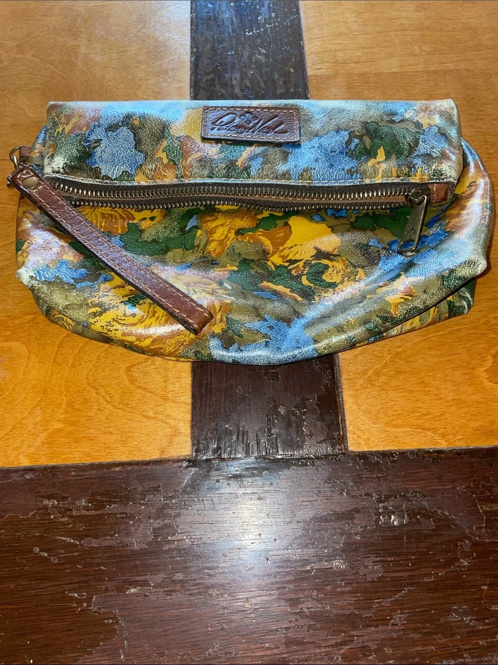 Patricia Nash Multicolor Floral Leather Wristlet in Blue, Green & Brown