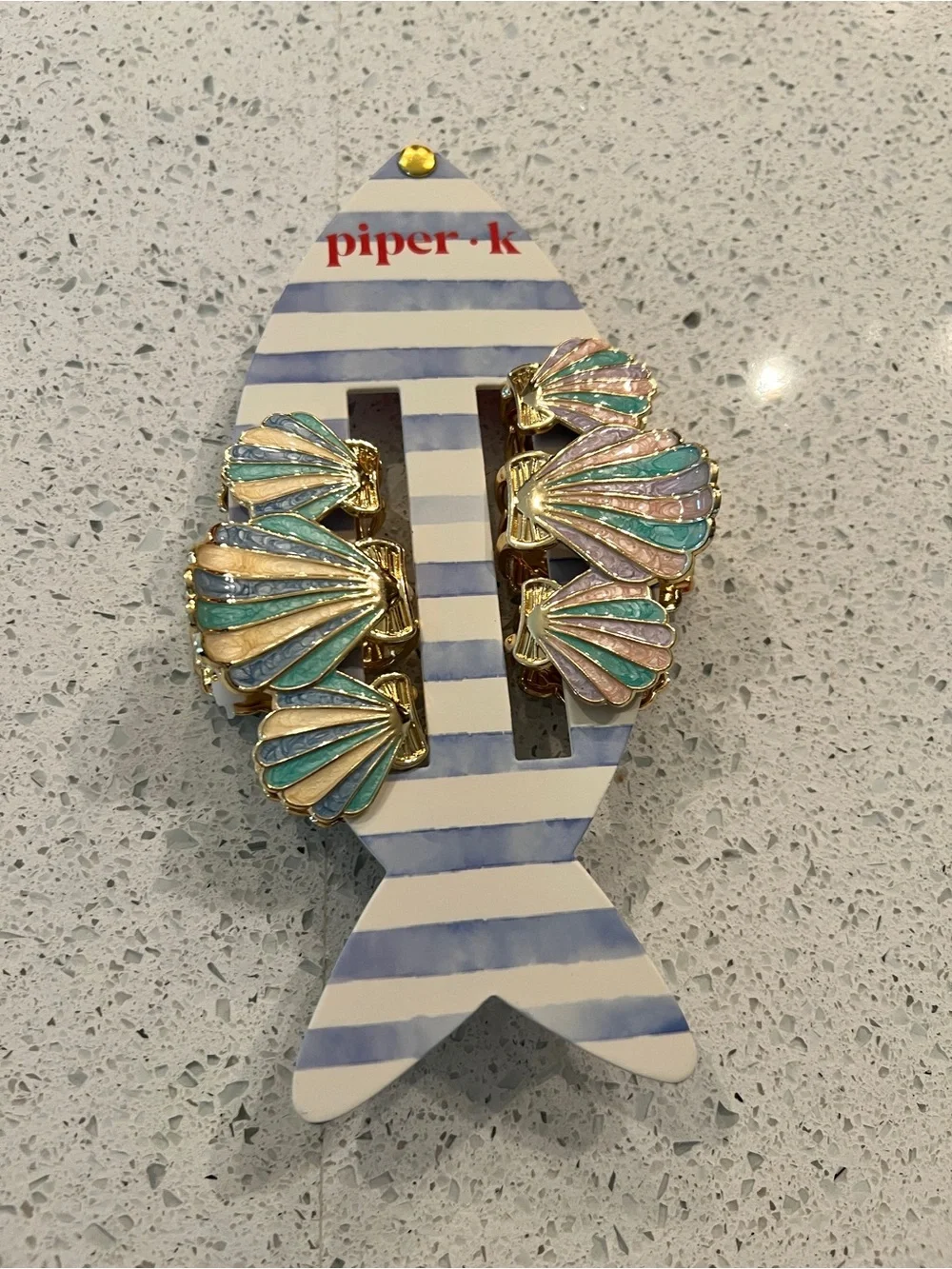Piper Pastel Shell Clip Set with Gold Accents - Pink, Mint, Cream