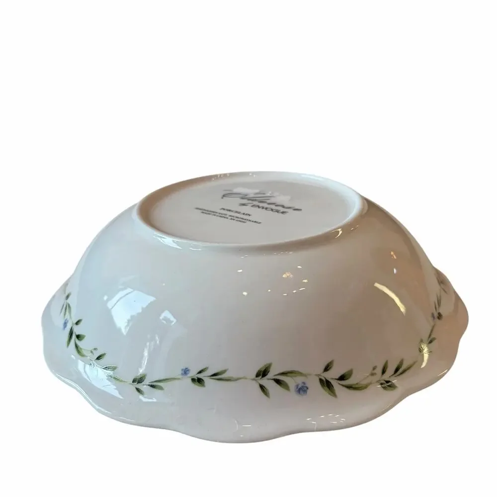 Envogue Blue Floral Salad Bowls 7in Porcelain Set of 4 Scalloped New