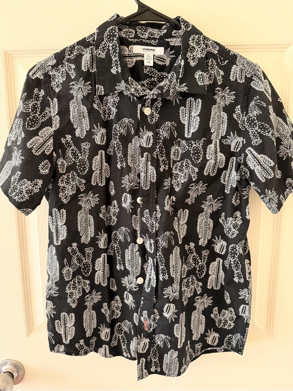 Boys Sonoma Black Short-Sleeve Button-Up Shirt with White Cactus Print