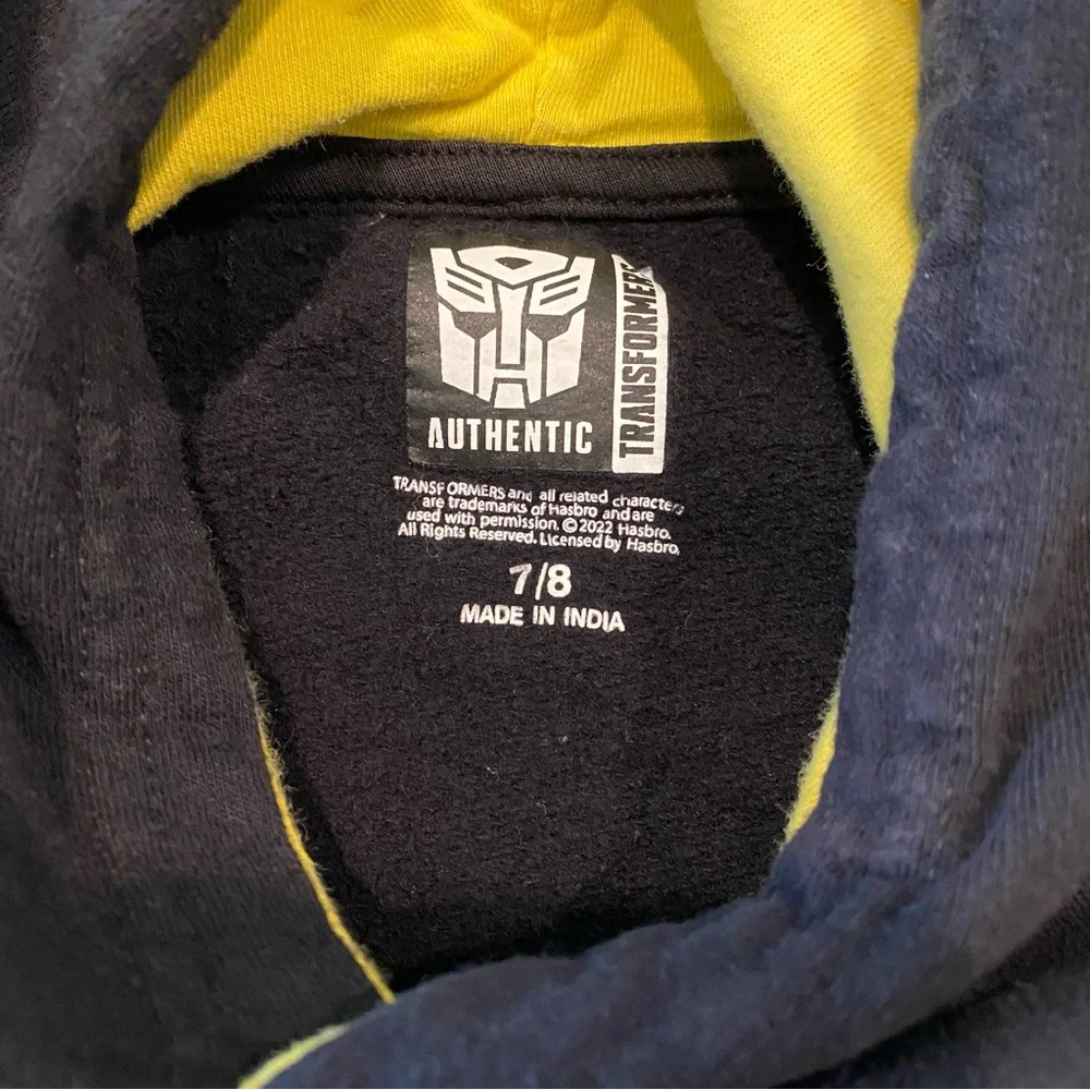 Bumblebee sweatshirt by Transformers with hood black yellow kids shirt size 7/8