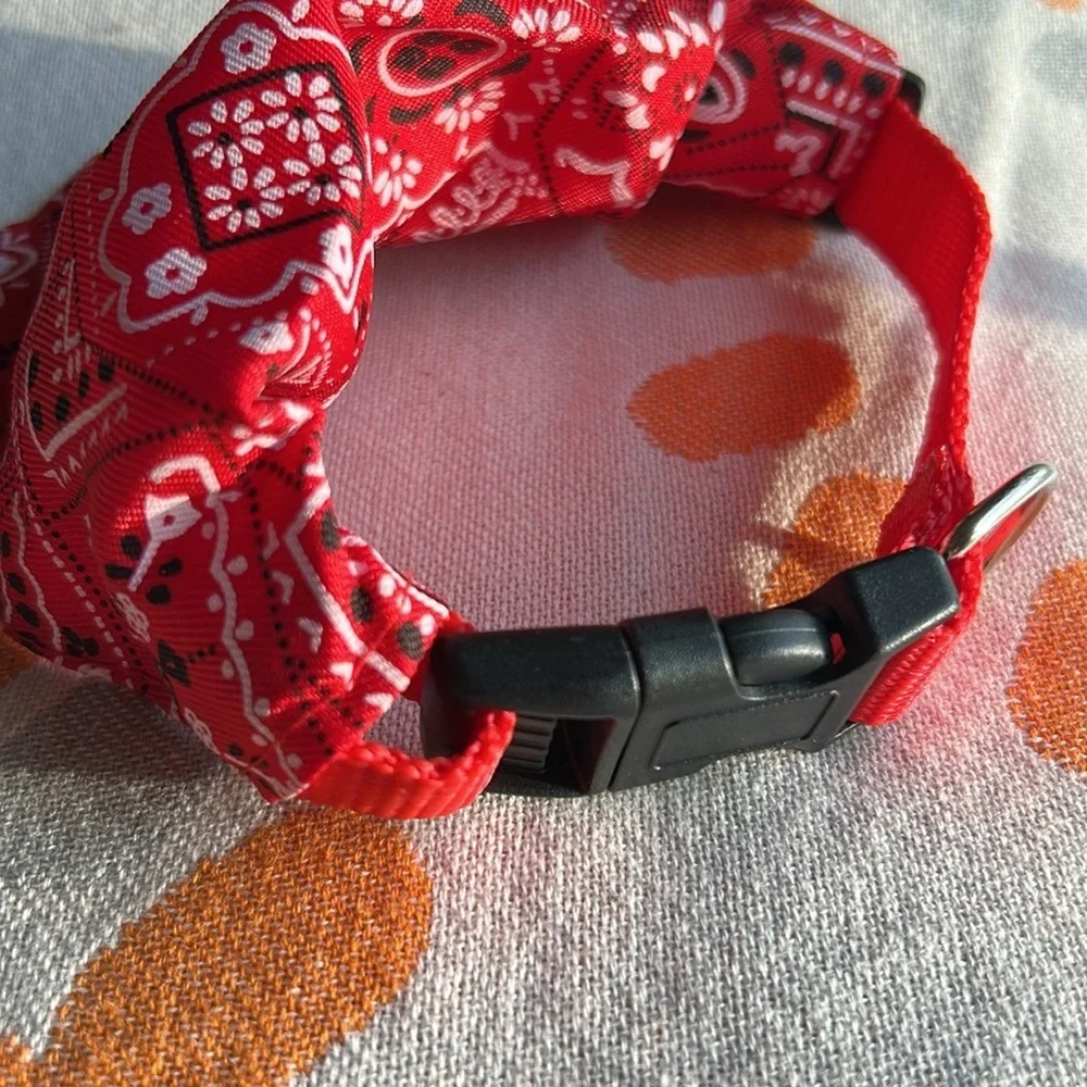 Red Bandana Red Dog Collar Adjustable Custom Made for Dog Leashes.