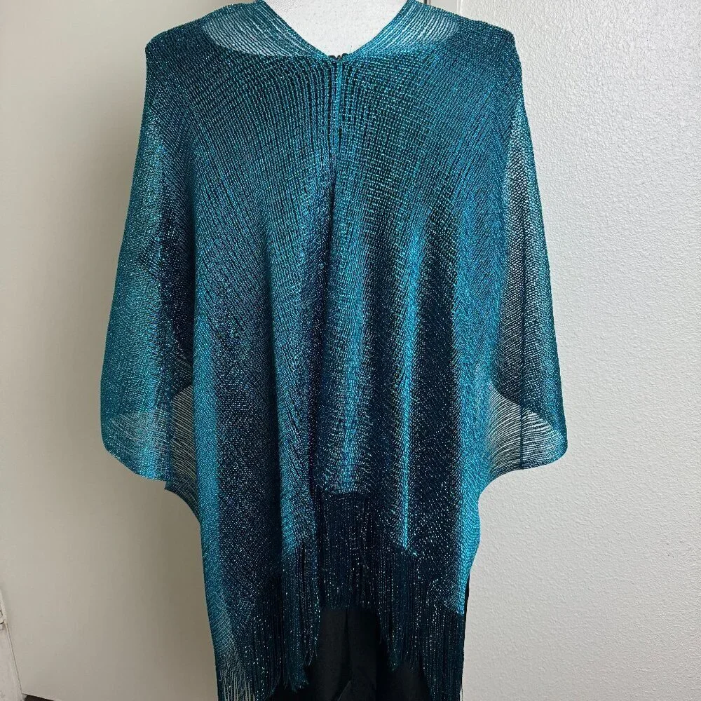 Vintage Piano Party Evening  Wrap Poncho  Scarf Fringe Lurex