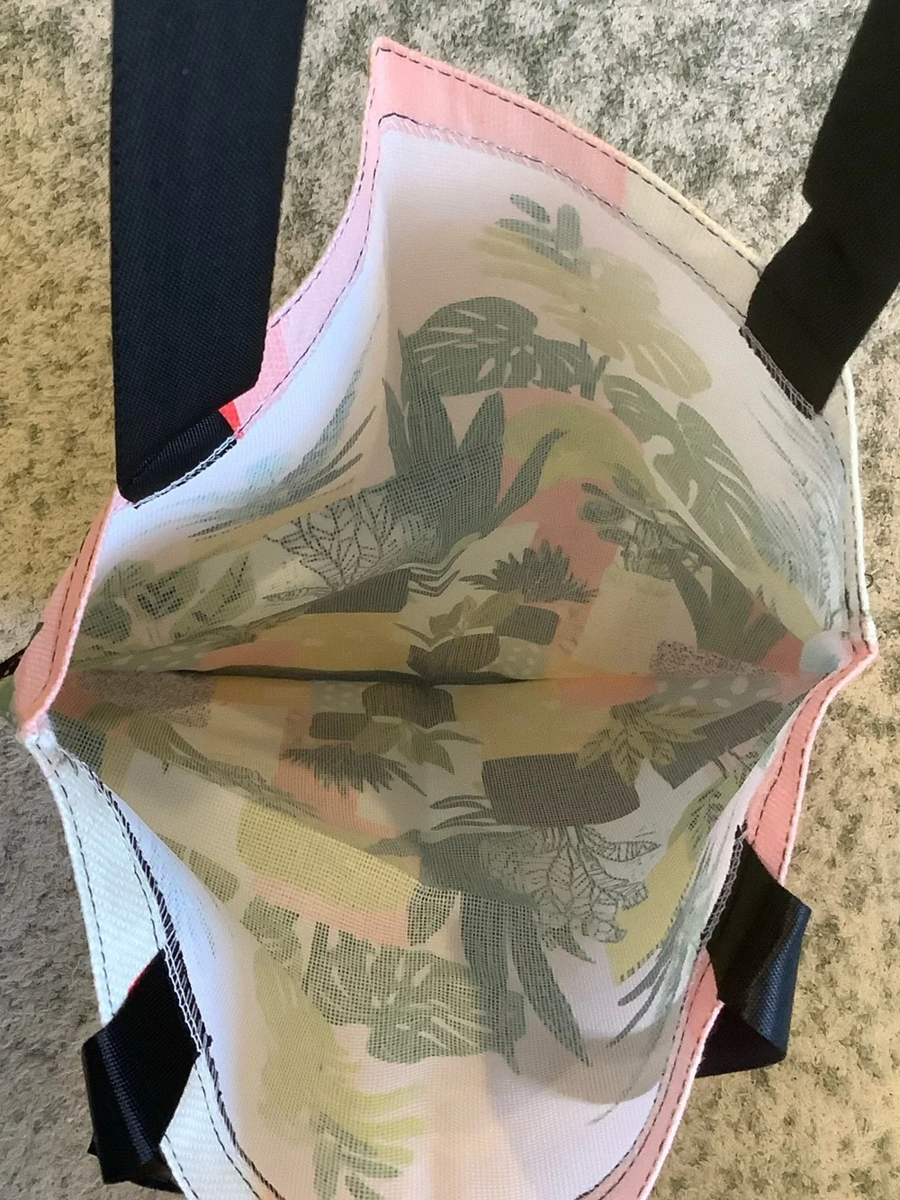Tropical Potted Plants Canvas Tote Bag in Pink and Green NWT 13.50x15.75”