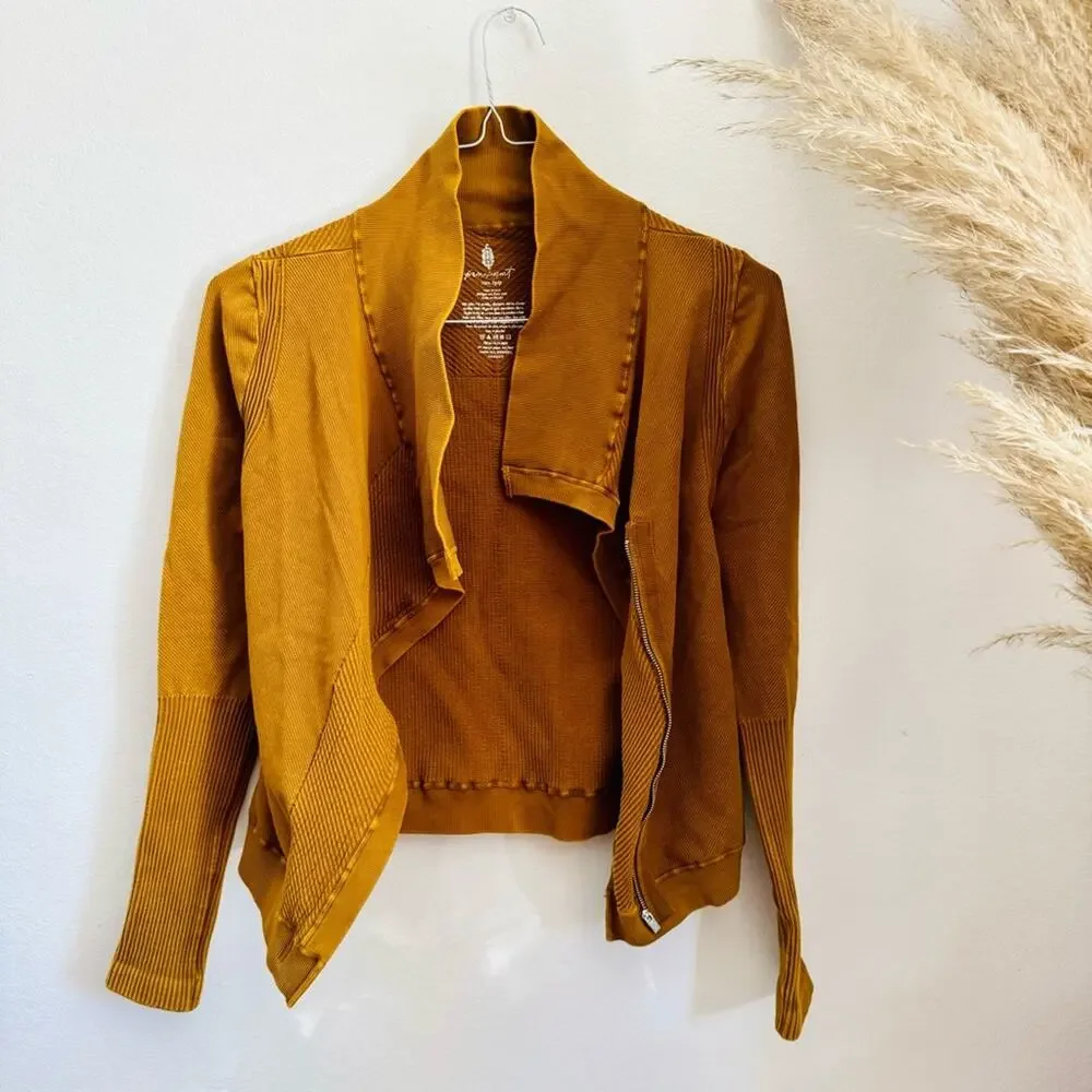 FP FREE PEOPLE Mustard Gold Yellow Zip Thermal Throw Out Jacket Sweater Top XS S