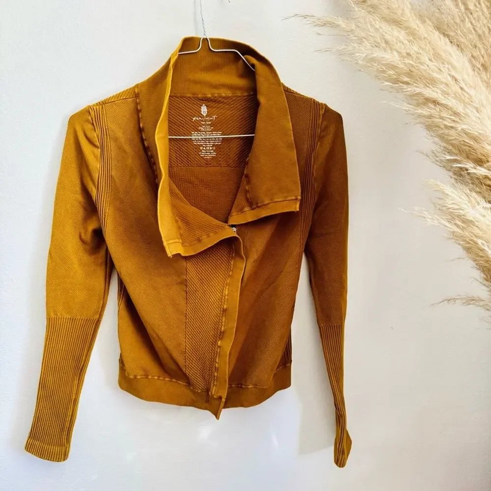 FP FREE PEOPLE Mustard Gold Yellow Zip Thermal Throw Out Jacket Sweater Top XS S