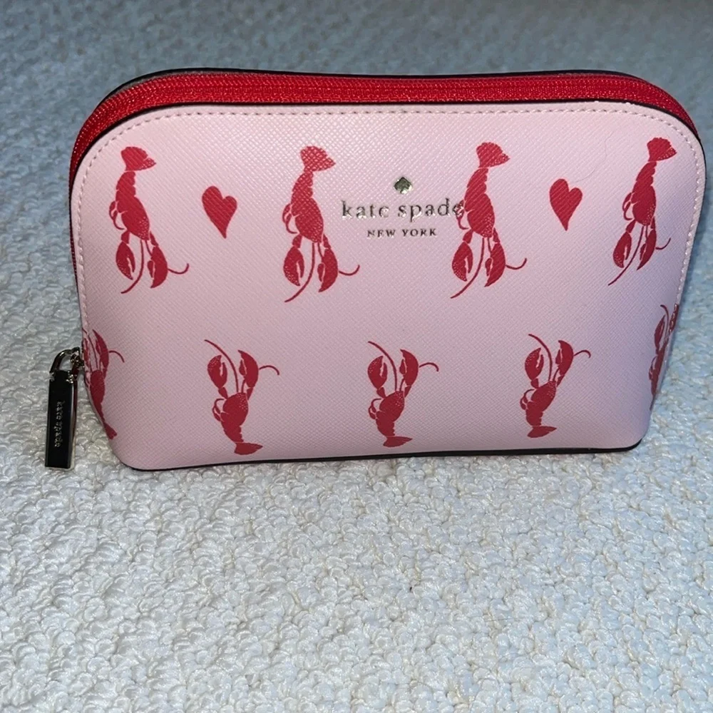 Kate Spade Cosmetic case set /2  Smaller lobster case & larger clear case  Red🦞